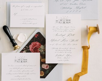 ANNALEIGH | Custom Venue Illustration 3 Piece Wedding Invitations, Elegant Style Wedding Invitation, Printed Wedding Invitations