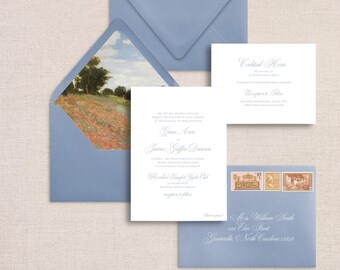 GRACE | Custom Traditional Script 3 Piece Wedding Invitations, Elegant Style Wedding Invite, Printed Wedding Invite, Calligraphy Invite