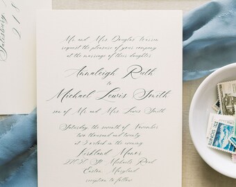 ANNALEIGH | Custom Traditional Script 3 Piece Wedding Invitations, Elegant Style Wedding Invite, Printed Wedding Invite, Calligraphy Invite