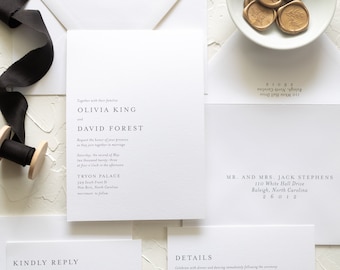 OLIVIA | Custom Traditional Script 3 Piece Wedding Invitations, Elegant Style Wedding Invite, Printed Wedding Invite, Calligraphy Invite