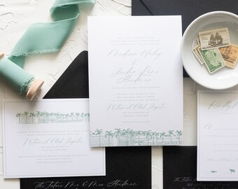 MADISON | Custom Venue Illustration 3 Piece Wedding Invitations, Elegant Style Wedding Invitation, Printed Wedding Invitations