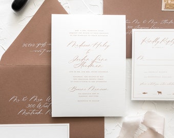 MADISON | Custom Traditional Script 3 Piece Wedding Invitations, Elegant Style Wedding Invite, Printed Wedding Invite, Calligraphy Invite