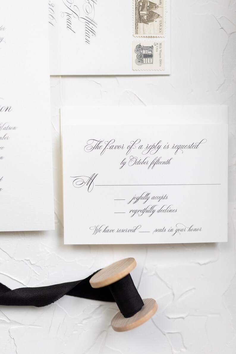 Julia Hand Script JULIA | Classic Traditional Script 5 Piece Wedding Invitation, Timeless ...