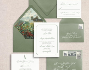 ALICE | Couple's Monogram 5 Piece Wedding Invitation, Monogrammed Invitation Suite, Heirloom Style Wedding Invitations, Timeless Wedding