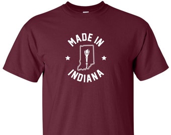 New "Made In Indiana" T-Shirt | Choose From Over 30 Shirt Colors & 15 Print Colors | Available in Sizes S-4XL | 6.0 oz, 100% Cotton