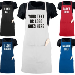 New "Server Length" Custom Apron Personalized with Your Text or Design | Available in 5 Colors | Choose from 15 Print Colors