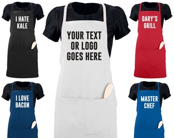 New "Server Length" Custom Apron Personalized with Your Text or Design | Available in 5 Colors | Choose from 15 Print Colors