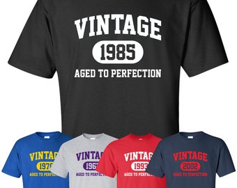 Personalized "Vintage (Your Birth Year)" T-Shirt | Available in Sizes S-4XL | Available in Over 30 Colors | 6.0 oz, 100% Cotton