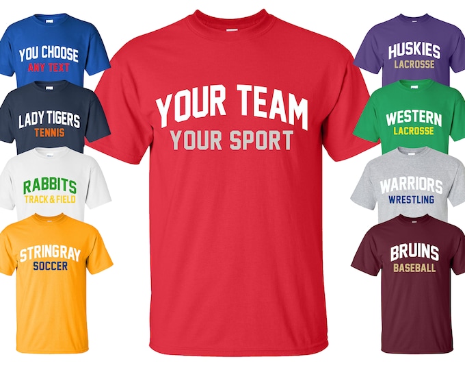 Sportteam T-shirt met uw eigen tekst | Verkrijgbaar in de maten S-4XL | Verkrijgbaar in 30 kleuren