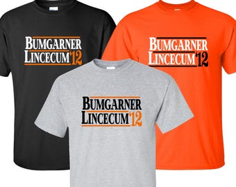 New "Bumgarner Lincecum '12" T-Shirt | Available in Sizes S-4XL | Available in 3 Colors | 6.0 oz, 100% Cotton