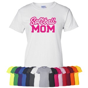 Custom &quot;Softball Mom&quot; Ladies T-Shirt | Available in Sizes S-3XL | Available in 20 Shirt Colors | 6.0 oz, 100% Cotton