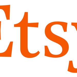 May include: The Etsy logo is a bright orange color with the word "Etsy" in a stylized font.