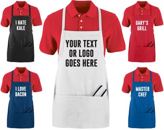 New "Tavern Length" Custom Apron Personalized with Your Text or Design | Available in 5 Colors | Choose from 15 Print Colors