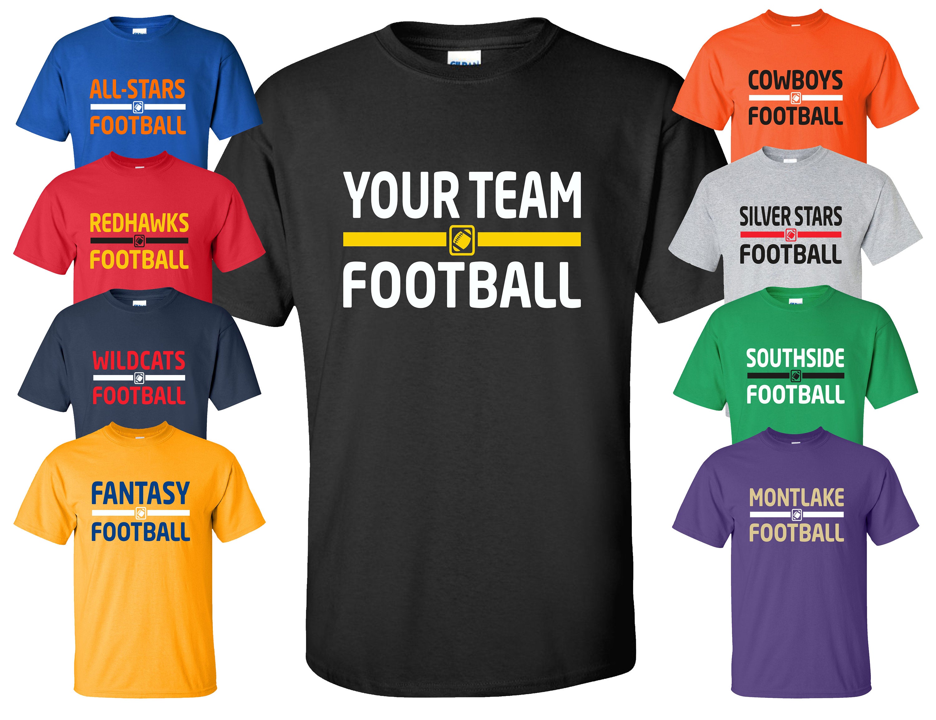 Football Team Tshirt With YOUR CUSTOM TEXT Available in Etsy