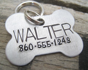 Classic Dog Bone ID Tag- Hand Stamped Pet ID Tag - Personalized Pet/Dog Tag - Dog Collar Tag - Engraved Dog Tag - Handsatmped Pet Tag