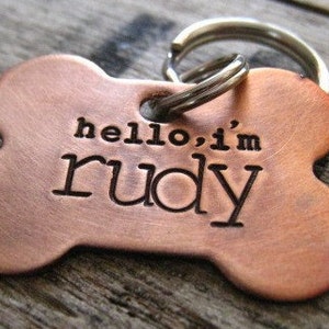 Hand Stamped Dog Bone Pet ID Tag - Personalized Pet/Dog Tag - Dog Collar Tag - Engraved Dog Tag - Handsatmped Pet Tag - Copper  Dog Tag