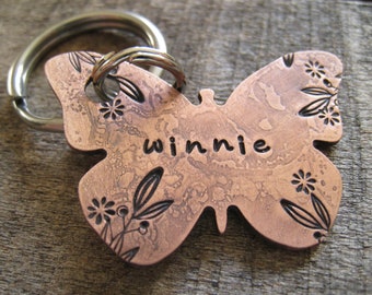 Butterfly Dog Tag - Personalized Pet Tag - Hand Stamped Dog Tag - Dog Tag - Pet Gift - Butterfly - Pet ID Tag - Custom Pet Tag