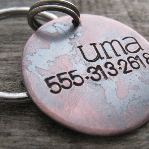 UMA - Hand Stamped Pet ID Tag,  Dog Tag , Dog Collar Tag,  Handsatmped Pet Tag - Copper Dog Tag