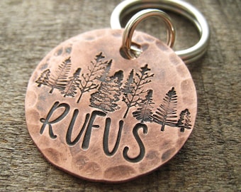 Dog Tag, Pet ID Tag, Personalized Dog Tag, Hand Stamped Dog Tag, Dog Tag, Dog Tag with Trees