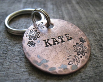Flower and leaf dog tag, pet ID tag, dog tag for dogs, personalized pet tag, name tag, flower pet tag, custom dog tag