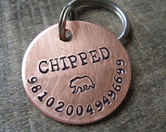 Hand Stamped Pet ID Tag - Personalized Pet/Dog Tag - Dog Collar Tag - Engraved Dog Tag - Microchipped Pet Tag - Copper  Dog Tag