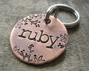 Hand Stamped Pet ID Tag - Personalized Pet - Dog Tag - Dog Collar Tag - Engraved Dog Tag - Handsatmped Pet Tag - Copper  Dog Tag