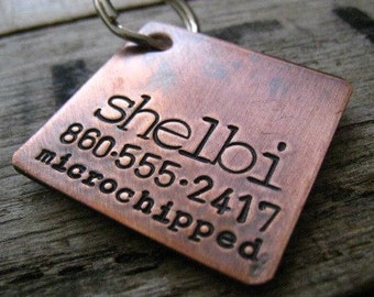 Pet ID Tag - Personalized Pet Tag - Dog Collar Tag - Engraved Dog Tag - Hand Stamped Pet Tag - Copper Dog Tag