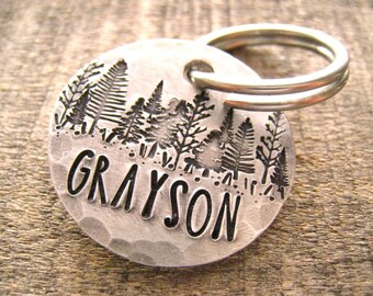 Hand Stamped Pet ID Tag - Personalized Pet - Dog Tag - Dog Collar Tag - Engraved Dog Tag - Handsatmped Pet Tag - Tree Dog Tag