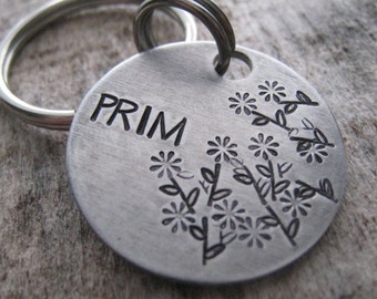 the PRIM - Hand Stamped Pet ID Tag - Personalized Pet/Dog Tag - Dog Collar Tag - Engraved Dog Tag -  Pet Tag - Copper Tag with Flowers