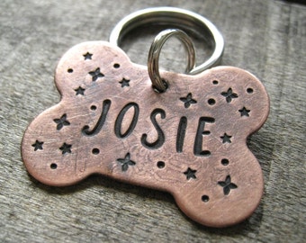 Hand Stamped Pet ID Tag - Personalized Pet/Dog Tag - Dog Collar Tag - Engraved Dog Tag - Handsatmped Pet Tag - Copper  Dog Tag