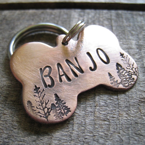 Hand Stamped Dog Bone Pet ID Tag - Personalized Pet/Dog Tag - Dog Collar Tag - Engraved Dog Tag - Handsatmped Pet Tag - Copper  Dog Tag