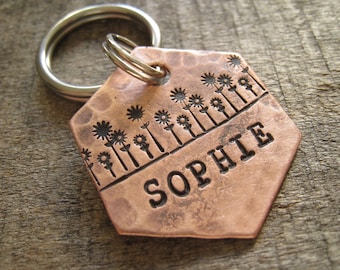 Flower Pet Id Tag - Dog Tag - Custom Pet Tag - Personalized Dog Tag - Personalized Pet Tag - Pet ID Tag - Hand Stamped Dog tag