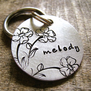 Custom Pet Tag - Dog Tag - Personalized Pet Tag - Hand Stamped Dog ID Tag - Flower Dog Tag - Hand Stamped Dog Tag - Pet Gift - Pet Tag