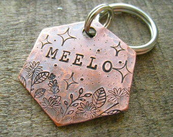 Wild floral dog tag personalized, Custom pet id tag, flower copper metal dog tags for dog