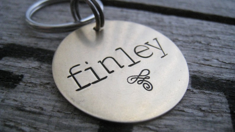 Hand Stamped Pet ID Tag - Personalized Pet/Dog Tag - Dog Collar Tag - Engraved Dog Tag - Handsatmped Pet Tag - Dog Tag image 1