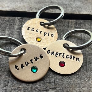 Personalized Zodiac Keychain with Birthstone • Custom Astrology Gift • Star Sign Key Ring • Birthday Gift for Her • Horoscope Jewelry