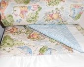 Baby Quilt Handmade:  Winnie the Pooh Baby Quilt is Reversible Blue baby quilt with satin binding, Swaddle Quilt, Baby Wrap, Nursery Decor