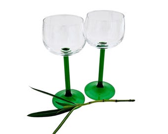 Vintage Emerald Green Rhine Wine Glasses - Luminarc France - MCM Set of 2