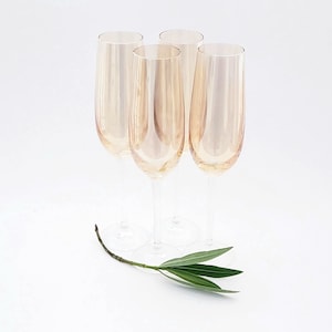 Vintage Champagne Flutes Set of Four Marigold Glass Mid Century Modern/Orange Wedding Toast Sweetheart Table Set of Four Champagne Flutes