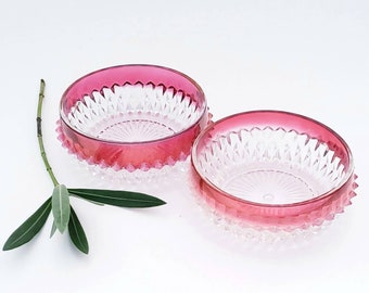 Vintage Diamond Point Glass Bowls: Cranberry Flash, Indiana Glass (Set of Two)