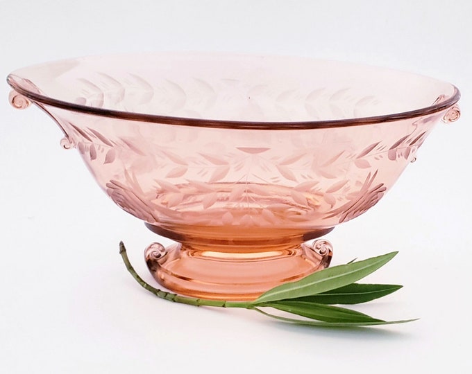 Pink Depression Glass Fruit Bowl by Imperial 1920s Footed Base With
