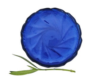 Vintage Arcoroc Cobalt Blue Glass Plates | Set of 4, Swirl Design