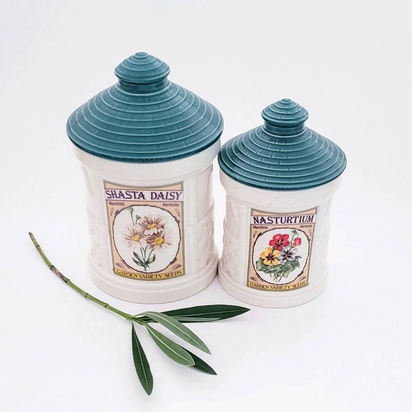 Vintage Canister Set of Two Flowers Garden Theme Hearth & Home Designs Company 1991/Vintage Hearth and Home Desigsn Canister Floral Set of 2