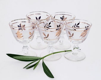 Vintage Libbey Cocktail Glasses: Golden Foliage MCM Barware, Set of 5