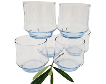 Vintage Libbey Light Blue Glass Low Ball Tumbler Set of Six: Pastel Drinkware