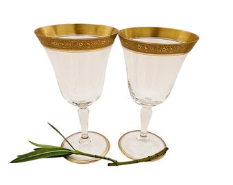 Vintage Tiffin Rambler Rose Goblets – Set of 2, Gold Rim, Elegant Glassware