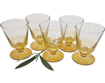 Vintage Libbey Forever Amber Cocktail Glasses - Mid-Century Golden Barware, Set of 5