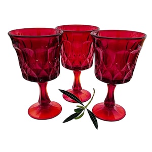 Vintage Noritake Perspective Ruby Water Goblets Set of Three MCM 1960s/Red Ruby Water Glasses Set of Three by Noritake Perspective Pattern