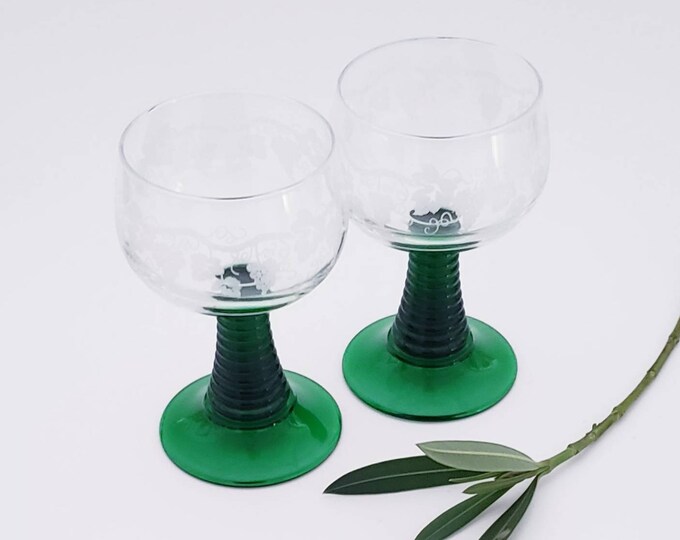 Vintage Roemer Wine Glasses Set of Two Etched Grape Leaves Luminarc of