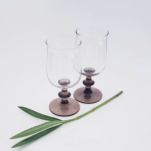 Vintage Barware Libbey Tawny Brown Set of Two Footed Base/Libbey Smokey Brown Water Glasses Set/Wine Glasses/MCM Barware/Sweetheart Table
